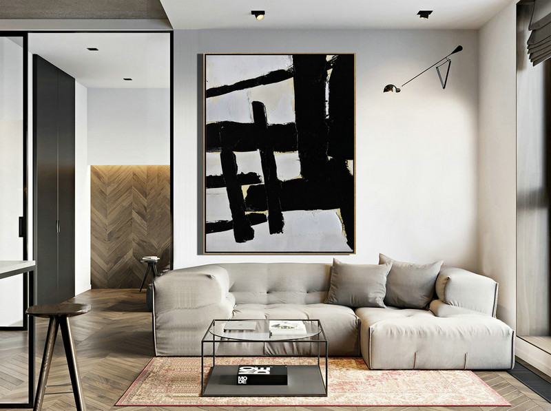 Large Abstract Art,Minimalist Painting On Canvas, Palette Knife Vertical Minimal Art - Custom Canvas Wall Art